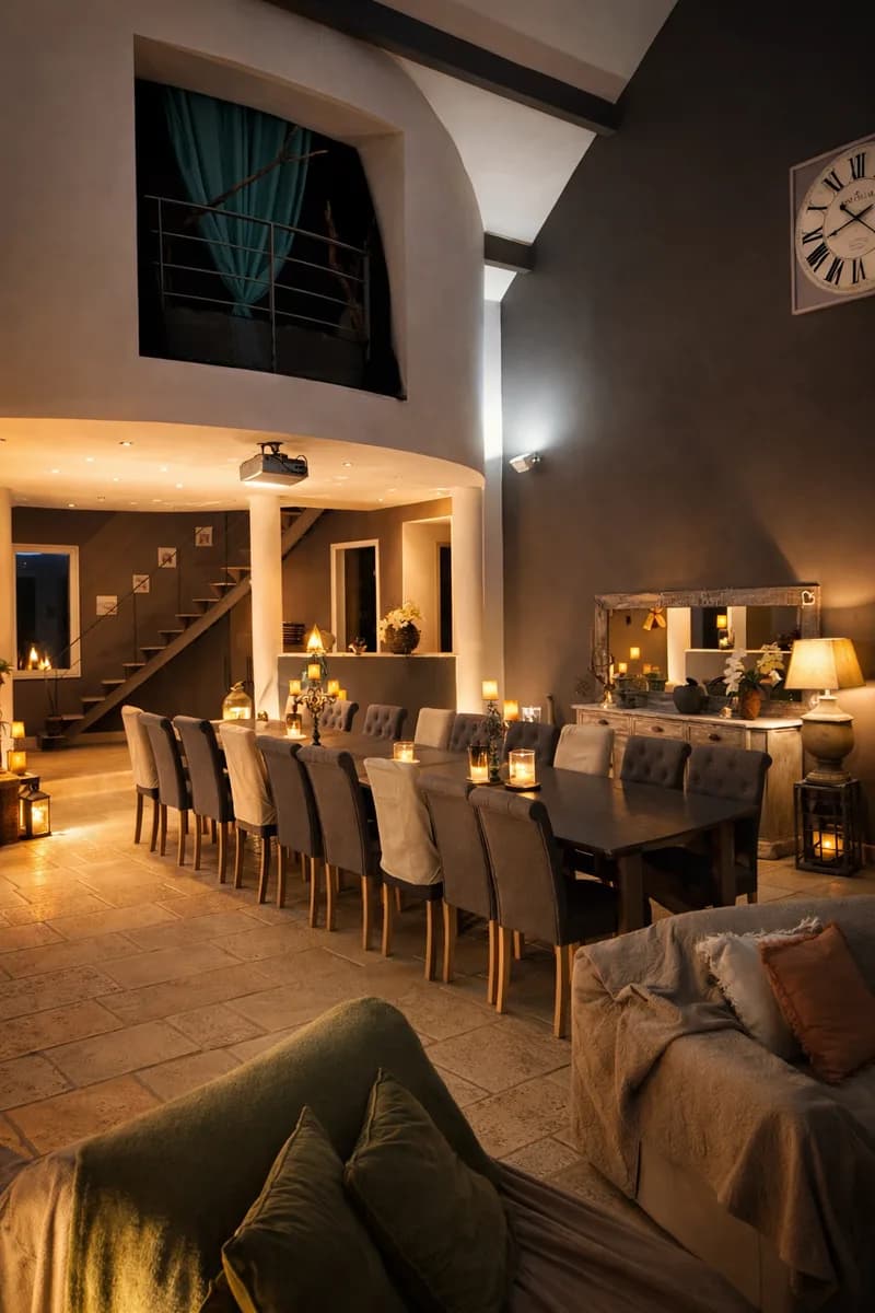 Salon cosy de nuit